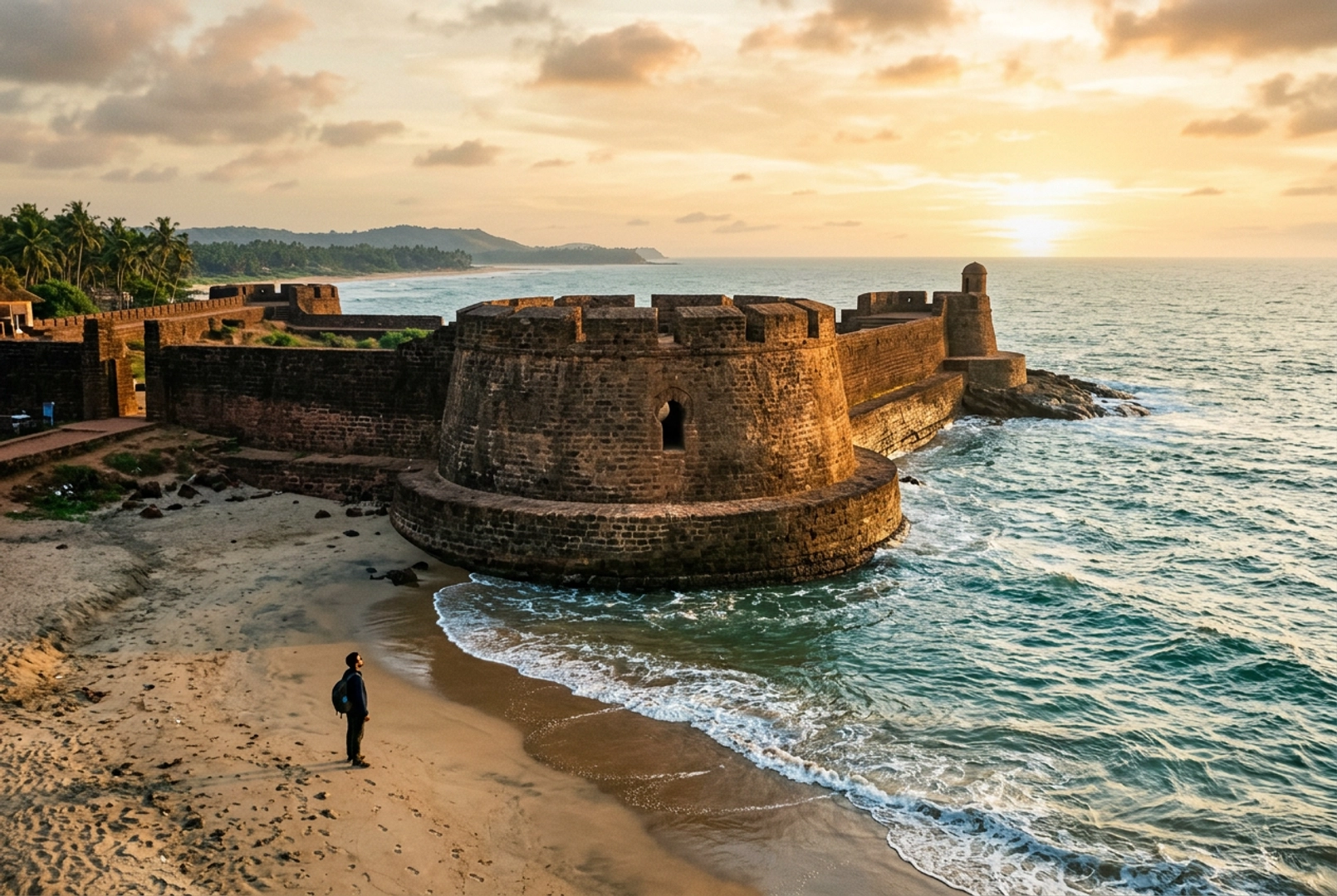 Bekal Fort jutting into the Arabian Sea, north Kerala
