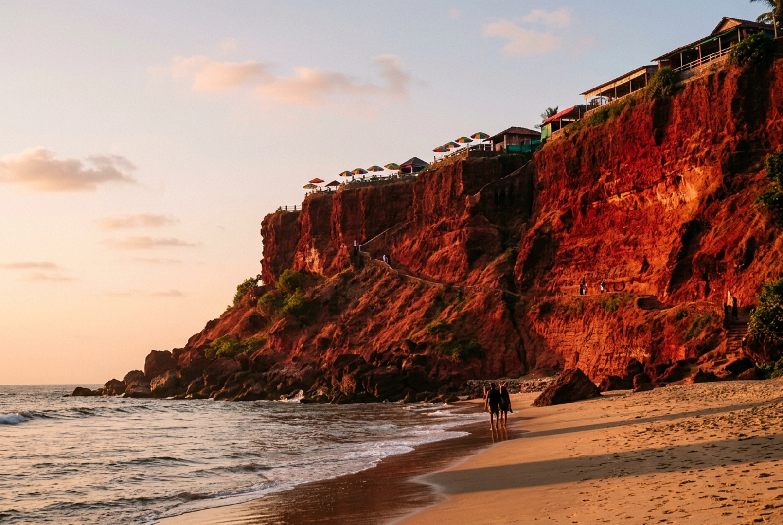 Varkala red cliffs rising above the Arabian Sea, Kerala