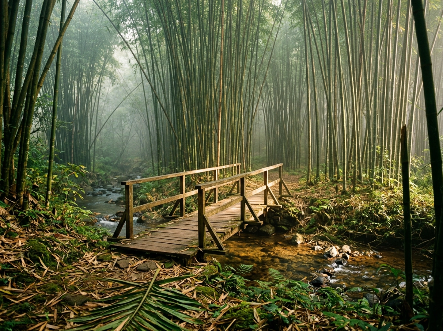 Wayanad bamboo forest with morning light filtering through