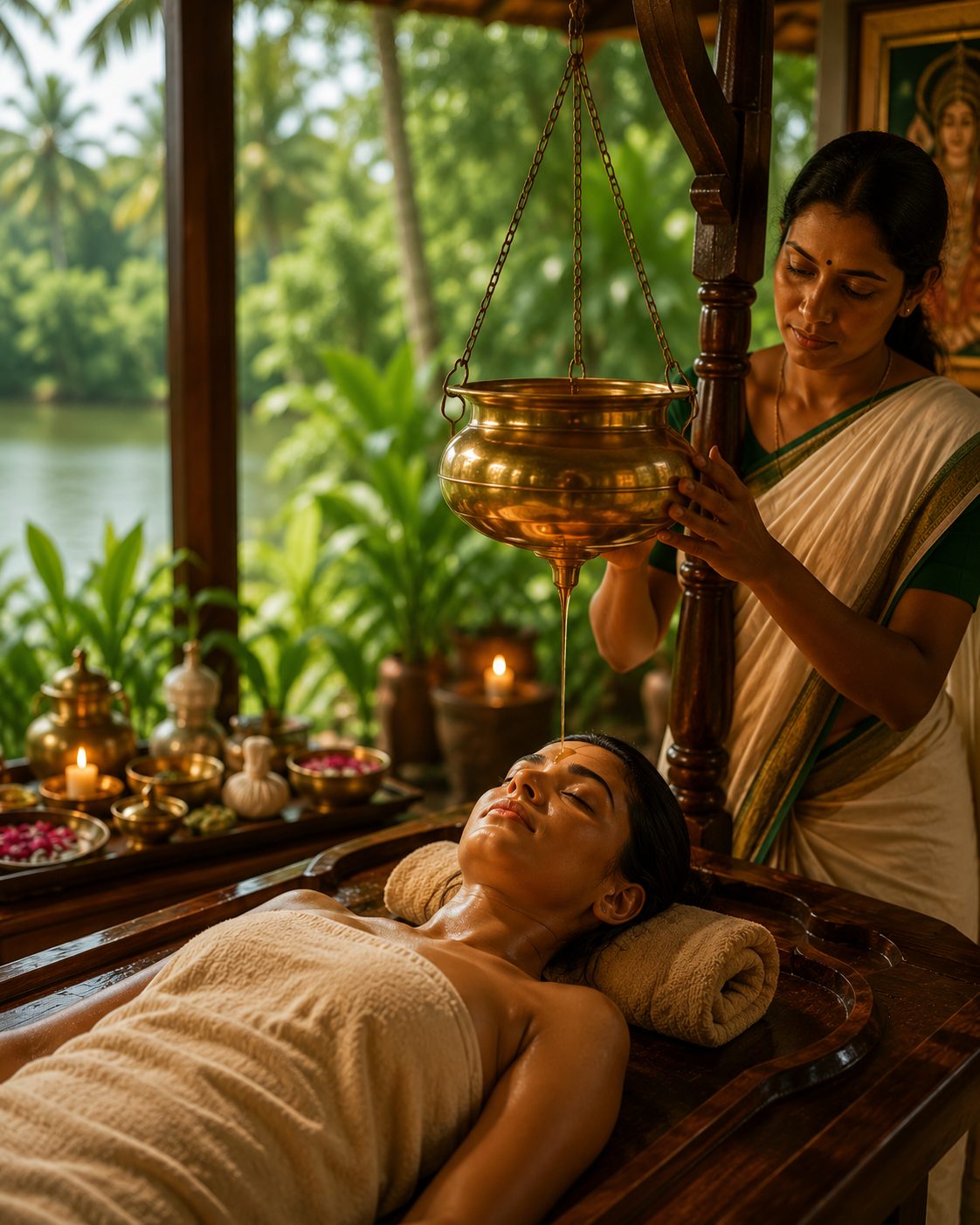 A serene Ayurveda wellness setting for restorative Kerala retreats.